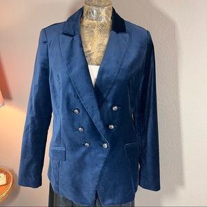 WHBM Blue Velvet Trophy Jacket Velour blazer Double breasted Sz 14